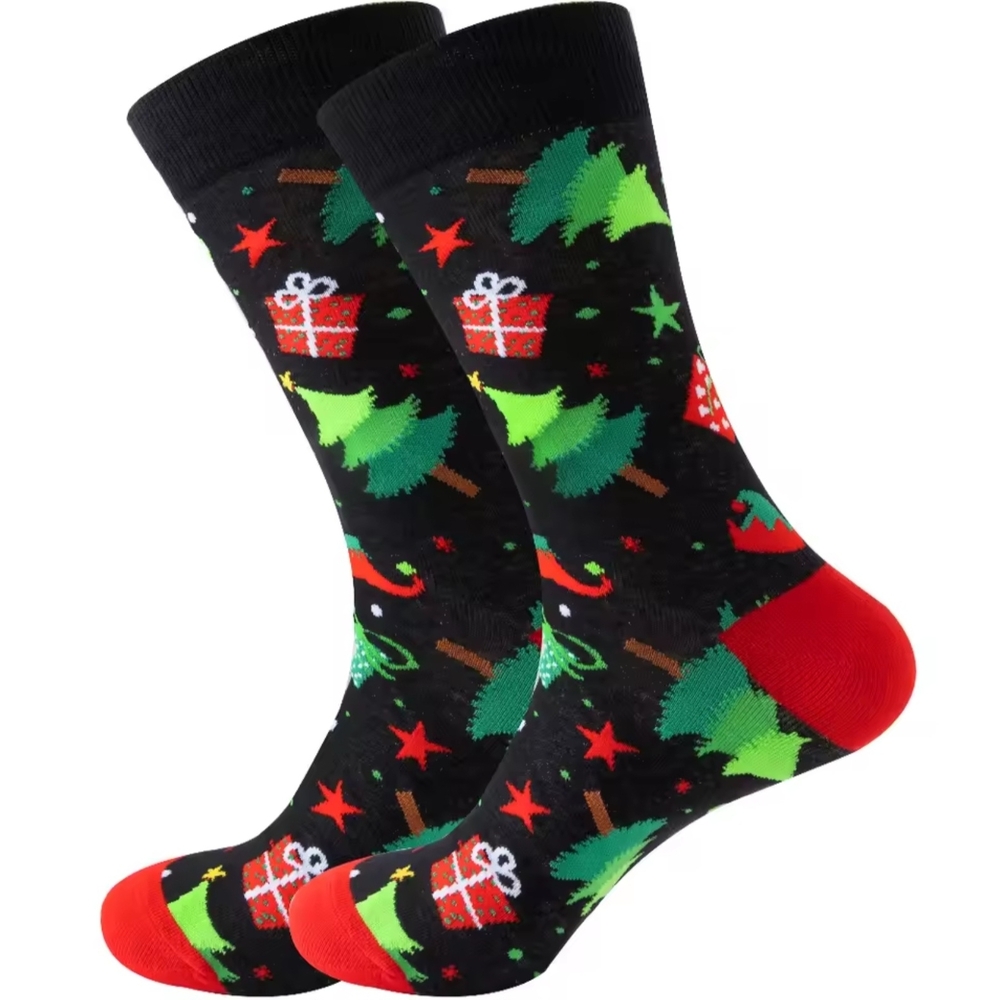 Christmas Unisex Holiday Breathable Crew Gift Socks Christmas Presents Black